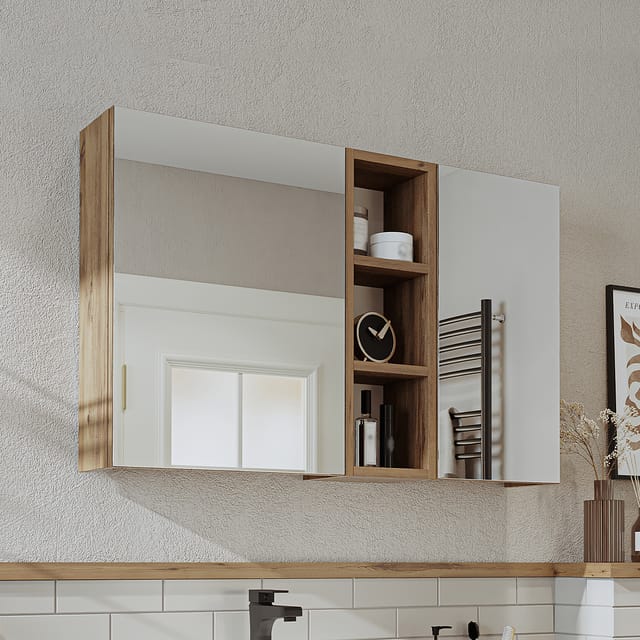 Roomart Lotus-i-95 Badmöbel Spiegelschrank 95 Cm Weiß-eiche