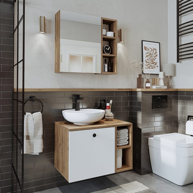 Roomart Lotus-i-65 Badmöbel Set 3-teilig 65 Cm Weiß-eiche