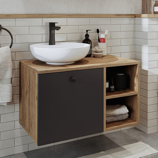 Roomart Lotus-i-75 Badmöbel Set 2-teilig 75 Cm Anthrazit-eiche