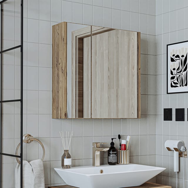 Roomart Atria-65 Badmöbel Spiegelschrank 60 Cm Weiß-eiche