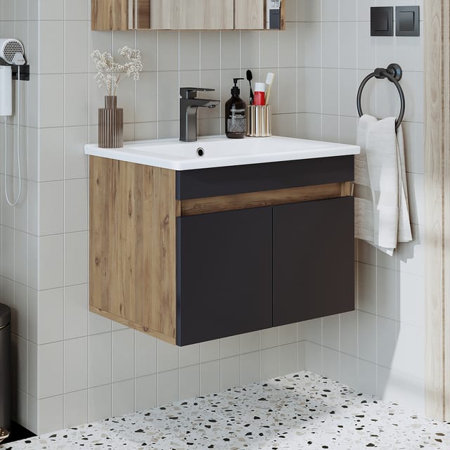 Roomart Atria-65 Badmöbel Set 2-teilig 65 Cm Anthrazit-eiche