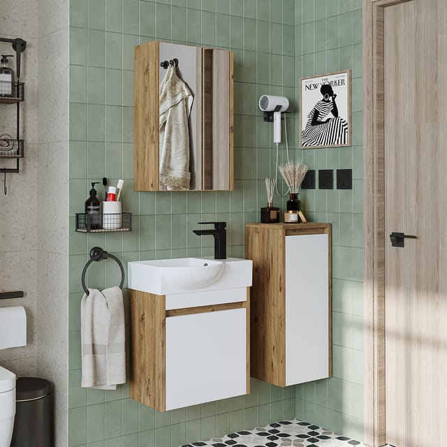 Roomart Leo Badmöbel Set 4-teilig 46.5 Cm Weiß-eiche