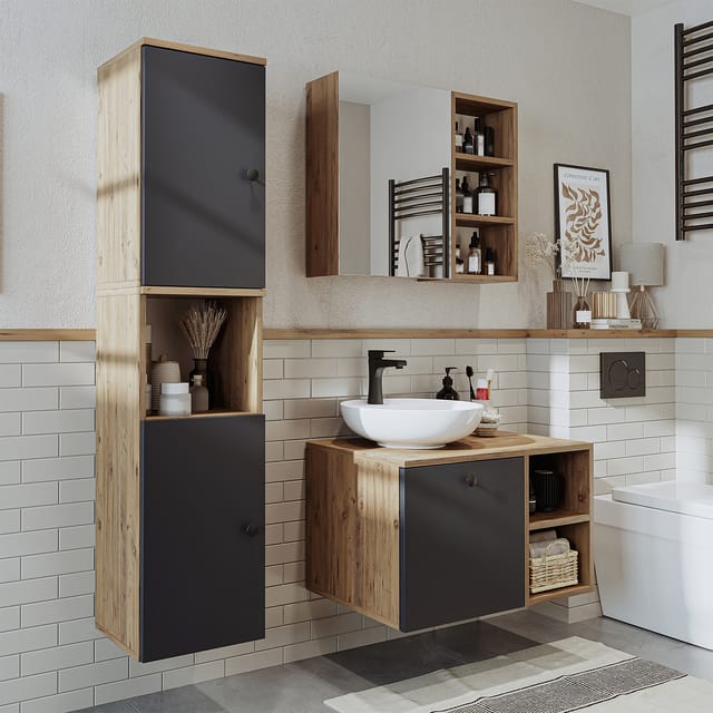 Roomart Lotus-i-75 Badmöbel Set 4-teilig 75 Cm Anthrazit-eiche