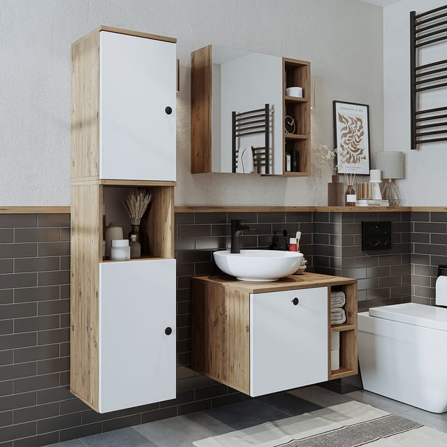 Roomart Lotus-i-65 Badmöbel Set 4-teilig 65 Cm Weiß-eiche
