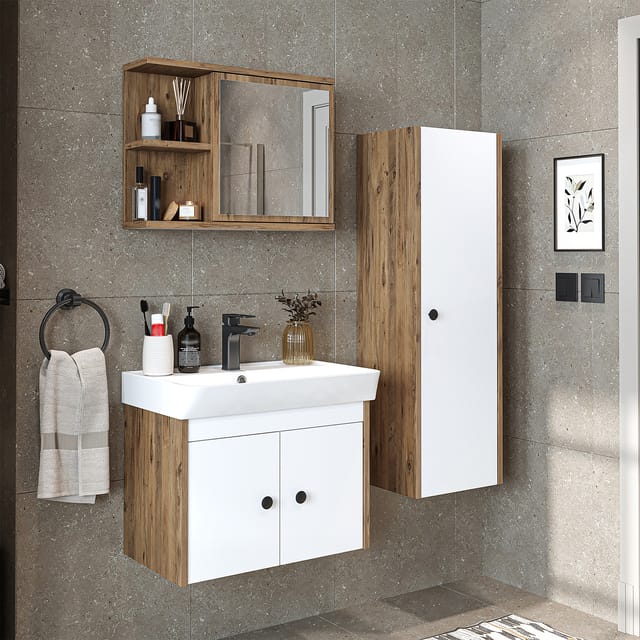 Roomart Ada Badmöbel Set 4-teilig 60 Cm Weiß-eiche