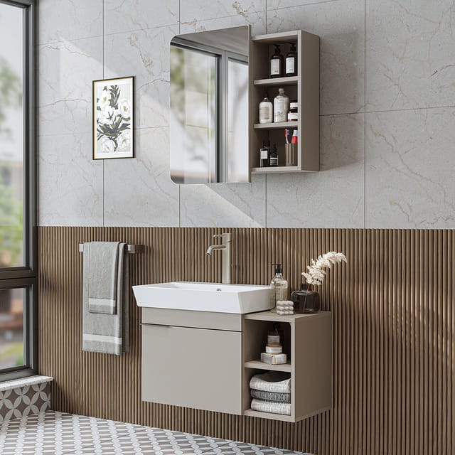 Roomart Lycia-82 Badmöbel Set 3-teilig 50 Cm Beige