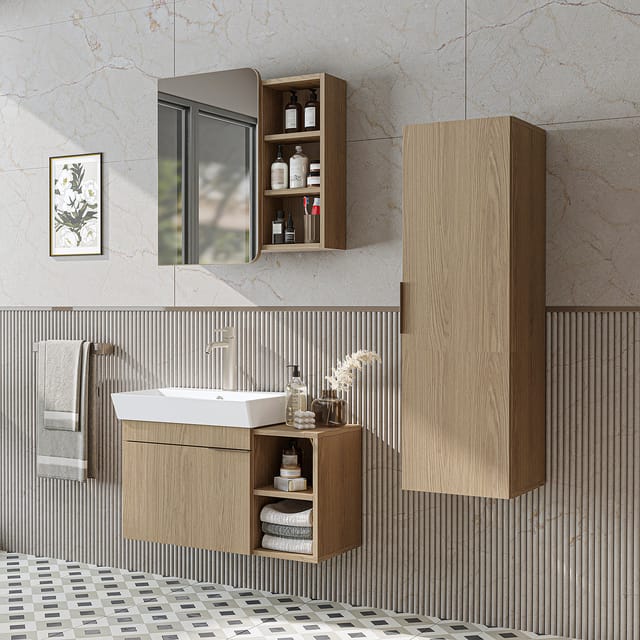 Roomart Lycia-82 Badmöbel Set 4-teilig 50 Cm Eiche(hell)