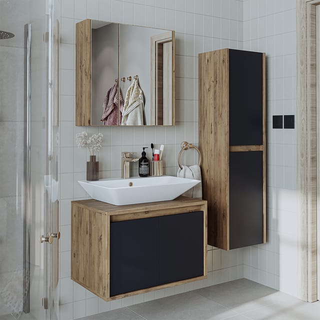 Roomart Atlantic-65 Badmöbel Set 4-teilig 65 Cm Anthrazit-eiche