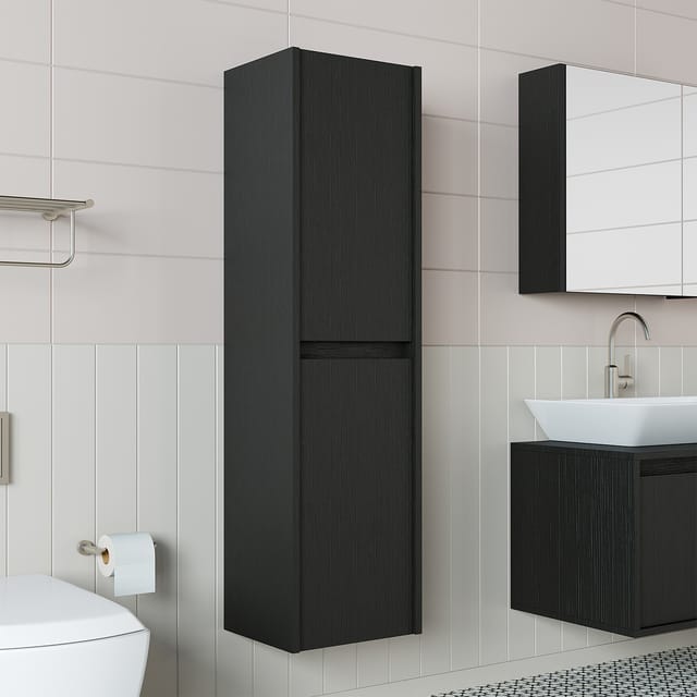 Roomart Atlantic-85 Badmöbel Hochschrank 35 Cm Schwarz-eiche