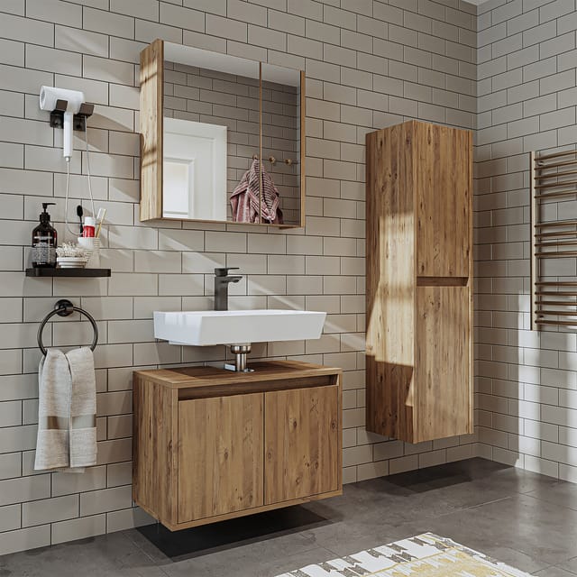 Roomart Melona-s1-65 Badmöbel Set 3-teilig 65 Cm Eiche