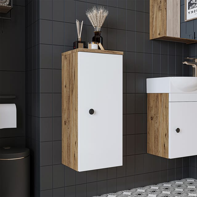 Roomart Punto Badmöbel Hochschrank 30 Cm Weiß-eiche