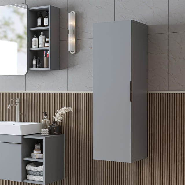 Roomart Lycia-82 Badmöbel Hochschrank 35 Cm Grau