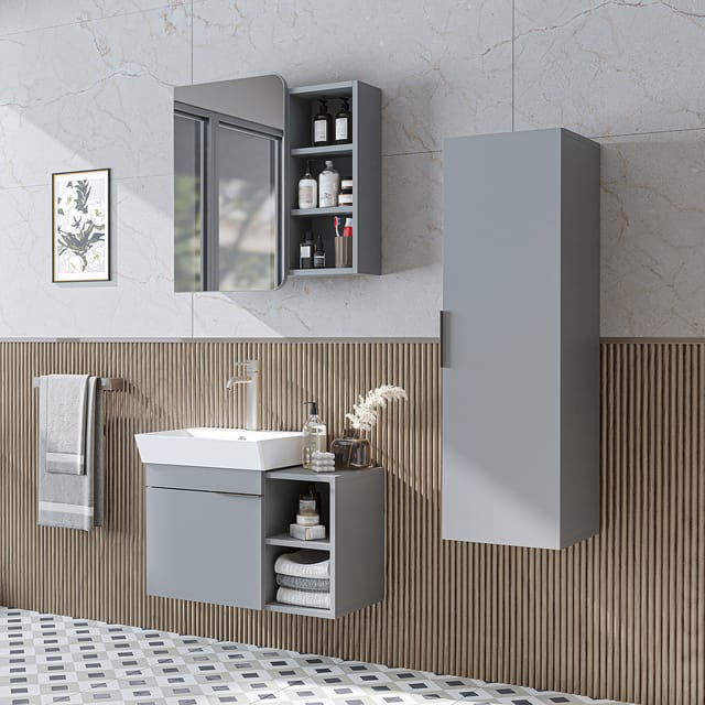 Roomart Lycia-72 Badmöbel Set 4-teilig 72 Cm Grau