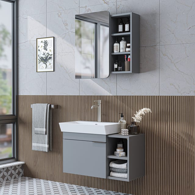 Roomart Lycia-82 Badmöbel Set 3-teilig 50 Cm Grau