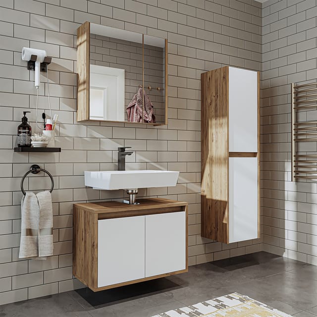 Roomart Melona-s1-65 Badmöbel Set 3-teilig 65 Cm Weiß-eiche