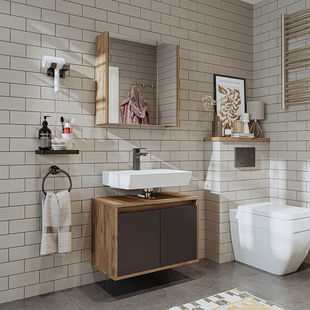 Roomart Melona-s1-65 Badmöbel Set 2-teilig 65 Cm Anthrazit-eiche