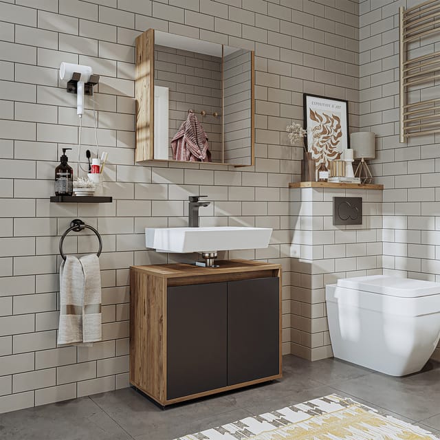 Roomart Melona-s2-65 Badmöbel Set 2-teilig 65 Cm Anthrazit-eiche