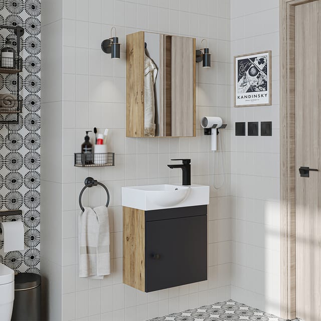 Roomart Punto Badmöbel Set 3-teilig 46.5 Cm Anthrazit-eiche