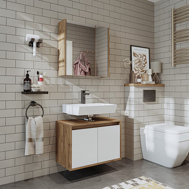 Roomart Melona-s1-65 Badmöbel Set 2-teilig 65 Cm Weiß-eiche