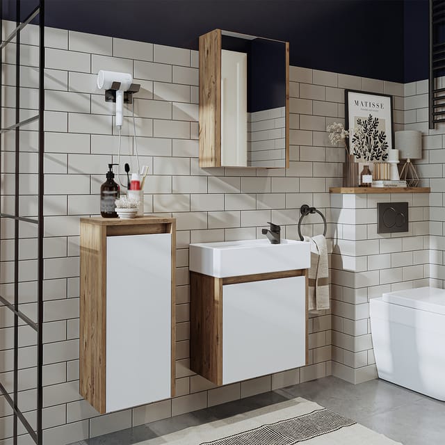 Roomart Mini-50 Badmöbel Set 4-teilig 49 Cm Weiß-eiche