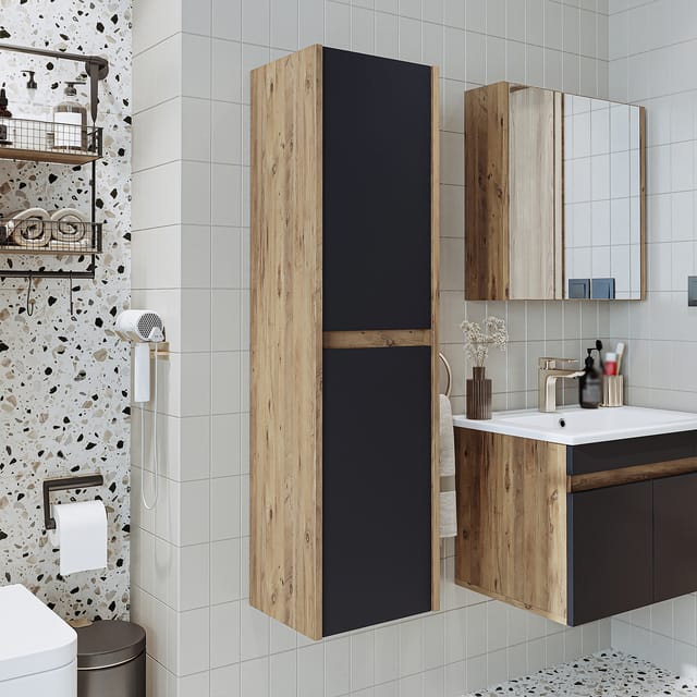 Roomart Melona-s2-65 Badmöbel Hochschrank 35 Cm Anthrazit-eiche
