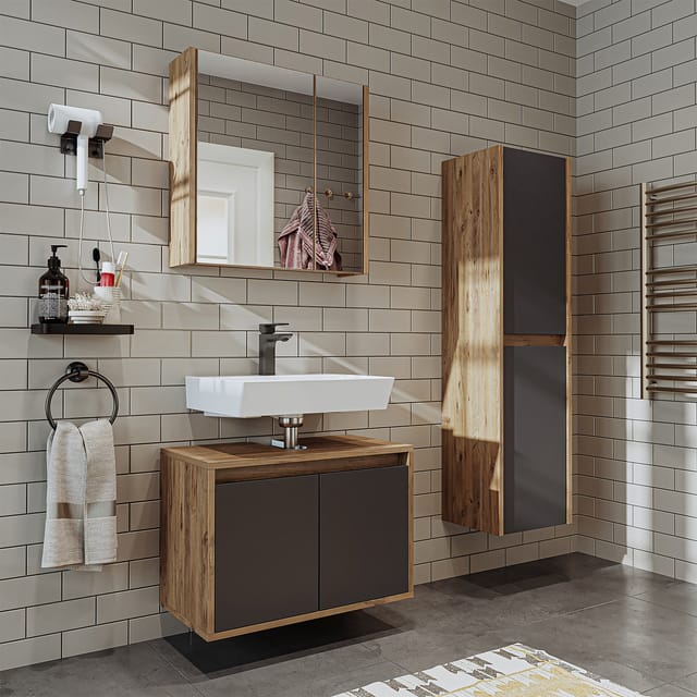 Roomart Melona-s1-65 Badmöbel Set 3-teilig 65 Cm Anthrazit-eiche