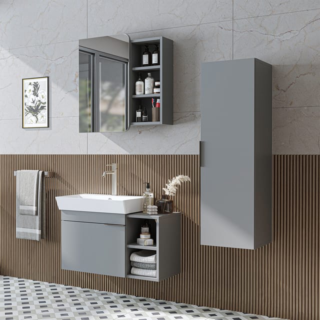 Roomart Lycia-82 Badmöbel Set 4-teilig 50 Cm Grau