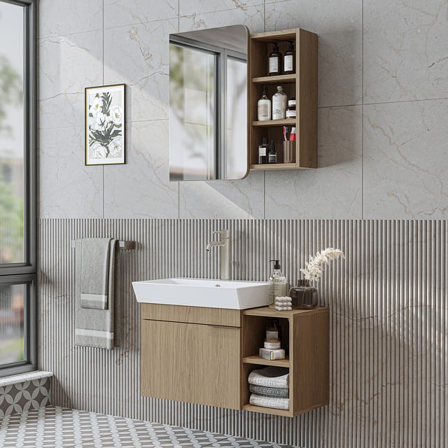 Roomart Lycia-82 Badmöbel Set 3-teilig 50 Cm Eiche(hell)