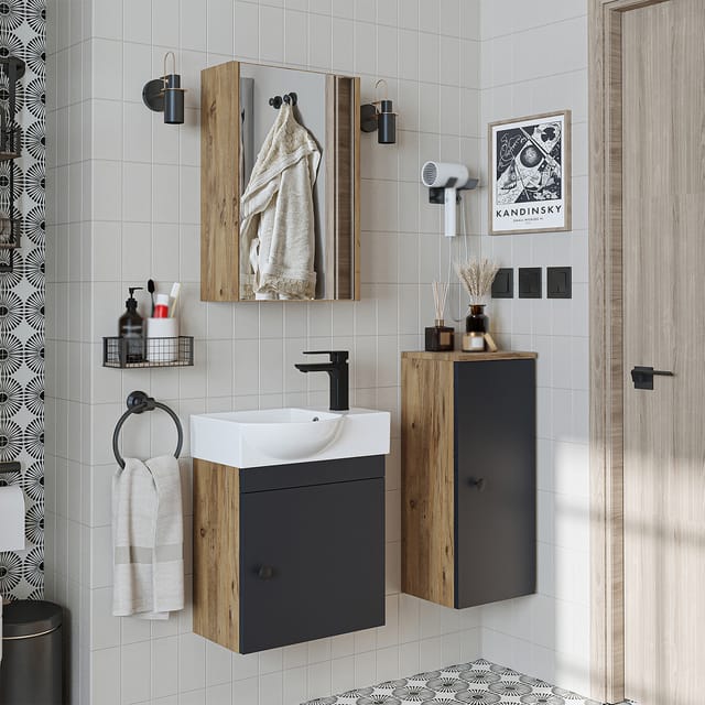 Roomart Punto Badmöbel Set 4-teilig 46.5 Cm Anthrazit-eiche