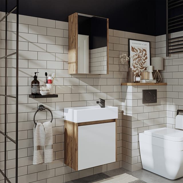 Roomart Mini-50 Badmöbel Set 3-teilig 49 Cm Weiß-eiche