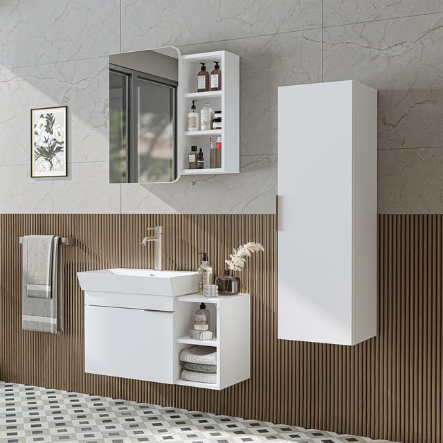 Roomart Lycia-82 Badmöbel Set 4-teilig 50 Cm Weiß