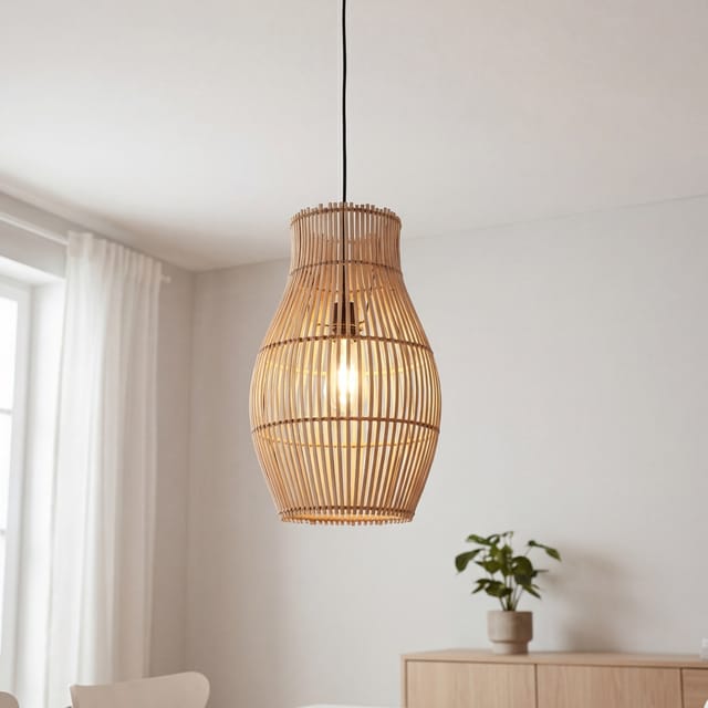 Hängeleuchte Aluminium Holz E27 Ø 30 Cm Rund Schwarz Natur Modern Hängelampe