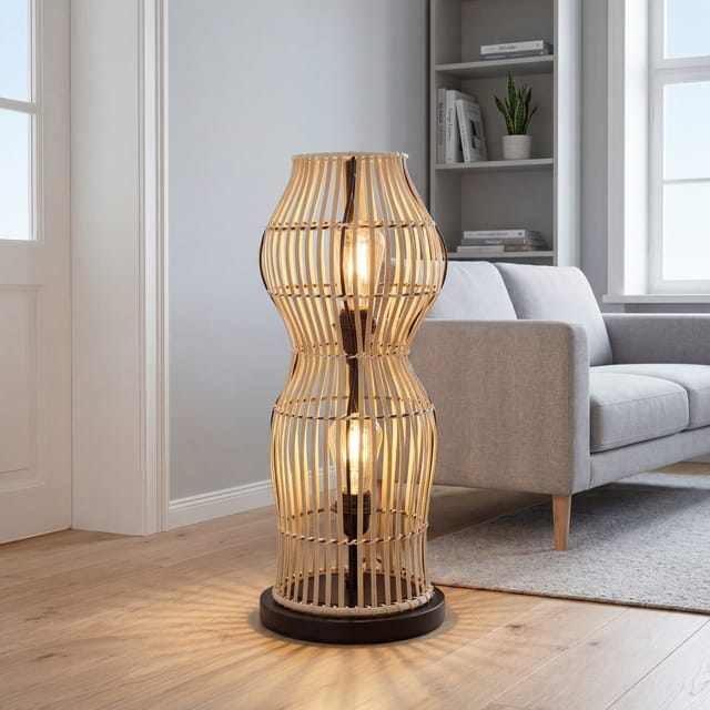 Stehleuchte Aluminium Holz 60 Cm Schwarz Natur E27 2-flammig Modern