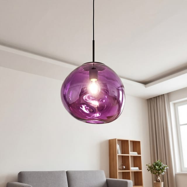 Hängelampe Glas Aluminium E27 H: Max. 138 Cm Schwarz Lila Modern Pendelleuchte