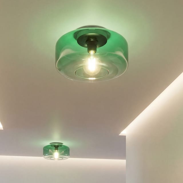 Deckenleuchte Glas Metall E27 Rund Ø 35 Cm Grün Modern Deckenlampe