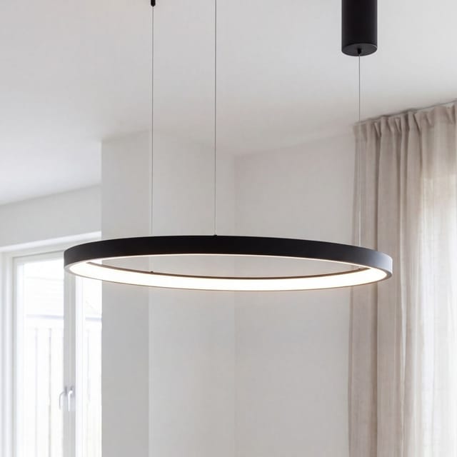 Hängelampe Led Aluminium 65 Cm Breit H: Max. 150 Cm Schwarz Rund 3000/4000/6500 K Warmweiß 7100 Lm