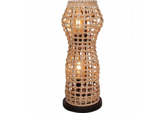 Stehlampe Rattan Metall E27 60 Cm Schwarz Natur 2-flammig Rund Skandinavisch