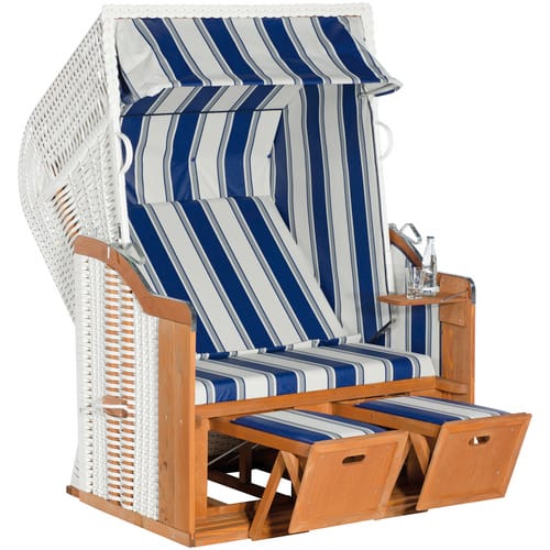Sunny Smart - Sunnysmart Garten-strandkorb Rustikal 250 Basic 2-sitzer Weiß/blau Pvc-stoff