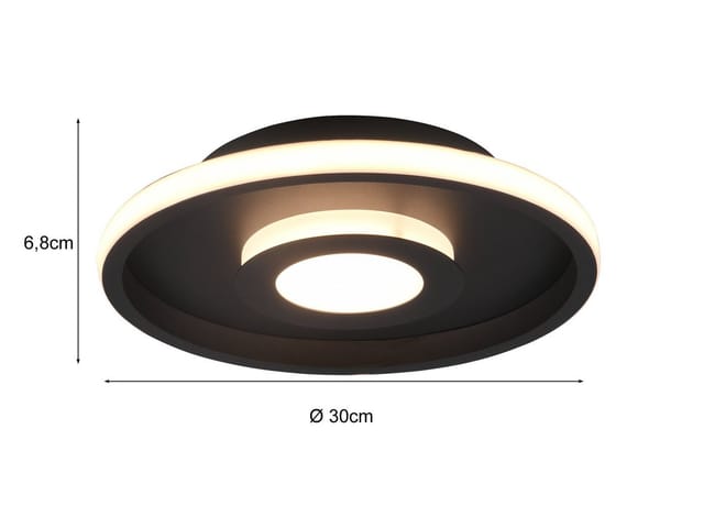 Trio - Led Deckenleuchte Ascari Rund Schwarz Matt Dimmbar Ip44, Ø 30cm