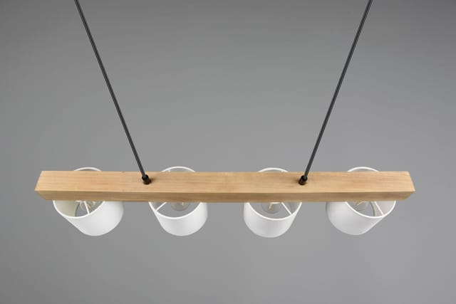 Pendelleuchte Cameron Holzbalken 4-flammig Stoff Lampenschirme Weiß, B: 75cm