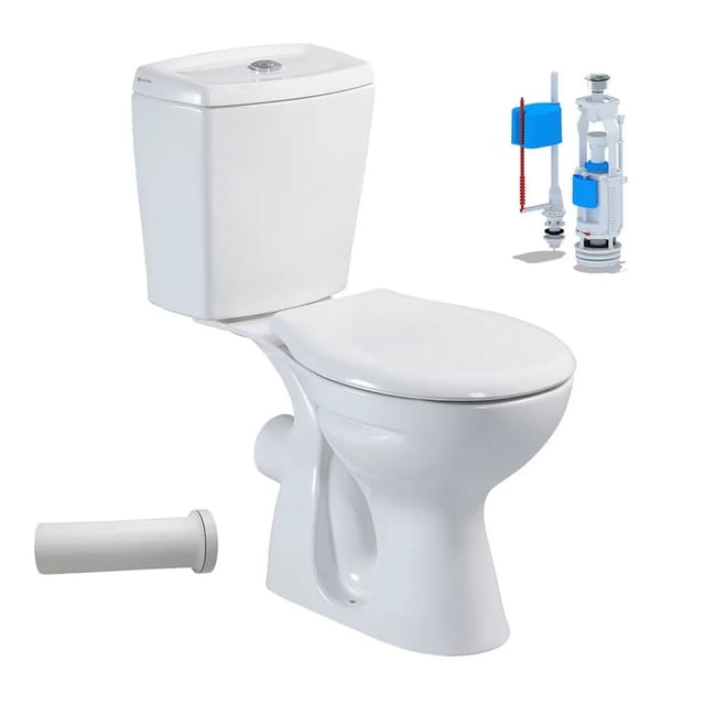 Stand-wc Mit Taharetfunktion Und Waagerechtem Wandabgang Inkl. Keramik-spülkasten & Softclose Wc-sitz – Komplettset