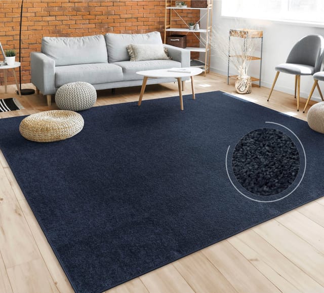 Paco Home - Teppich Wohnzimmer Kurzflor Schlafzimmer Modernes Einfarbiges Muster Dunkel Blau 160x220 Cm