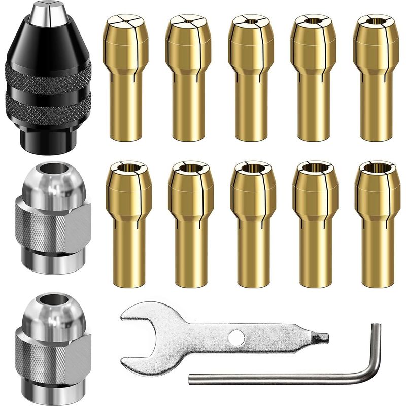 4486 Multi Chuck Set 15pcs,kit D'Écrou À Collet,accessoire D'Outil Rotatif De Change Rapide Sans Clé De Remplacement De 0,8-3,2 Mm Compatible Avec Dremel 3000 4000 7700 8200(m7x0,75 Mm De Long)