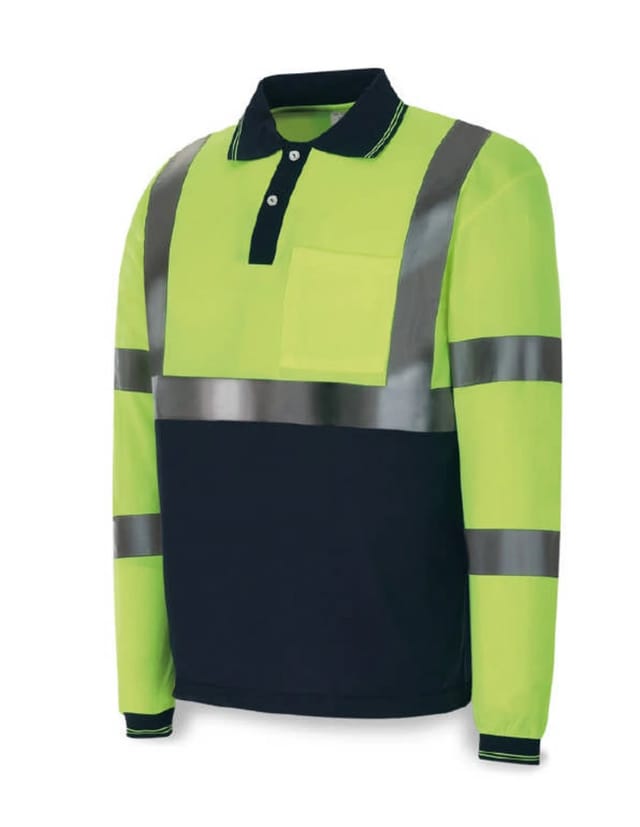 Hochsichtbares Langarm-poloshirt, 200 G, Gelb, Blau, Spolfyamls