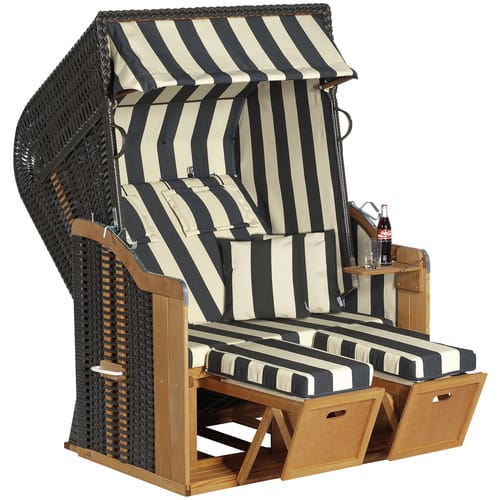 Sunny Smart - Sunnysmart Garten-strandkorb Rustikal 250 Plus 2-sitzer Anthrazit/beige Mit Kissen