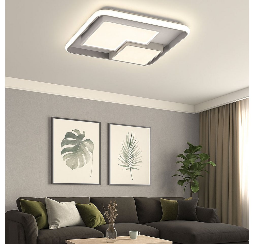 Deckenleuchte Dimmbar Über Schalter Weiß Grau Led Deckenlampe Wohnzimmer, Metall Kunststoff, 40,5w 2600lm, Lxbxh 50x50x8,5 Cm Wofi 11610