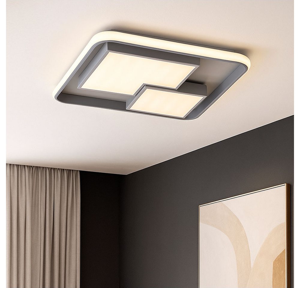 Deckenleuchte Dimmbar Über Schalter Weiß Grau Led Deckenlampe Wohnzimmer, Metall Kunststoff, 40,5w 2600lm, Lxbxh 50x50x8,5 Cm Wofi 11610 Bild 2