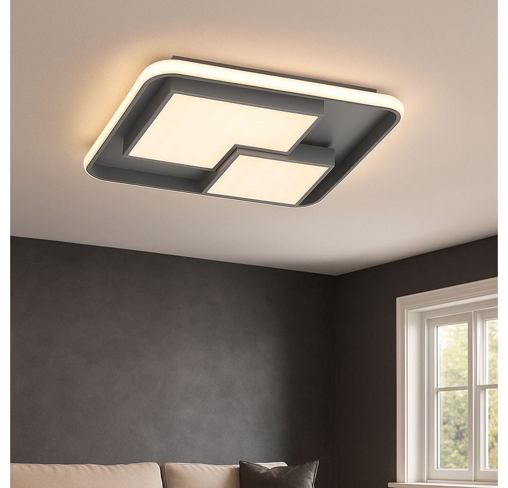Deckenleuchte Dimmbar Über Schalter Weiß Grau Led Deckenlampe Wohnzimmer, Metall Kunststoff, 40,5w 2600lm, Lxbxh 50x50x8,5 Cm Wofi 11610 Bild 5