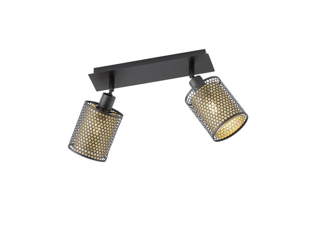 Strahler Schwarz Gold 2 Flammige Deckenleuchte Schwenkbar Deckenlampe 2 Strahler Vintage, Eisen Stahl, Gitter Optik, 2x E14 Fassungen, Lxbxh 30x10x21 Cm Wofi 12108