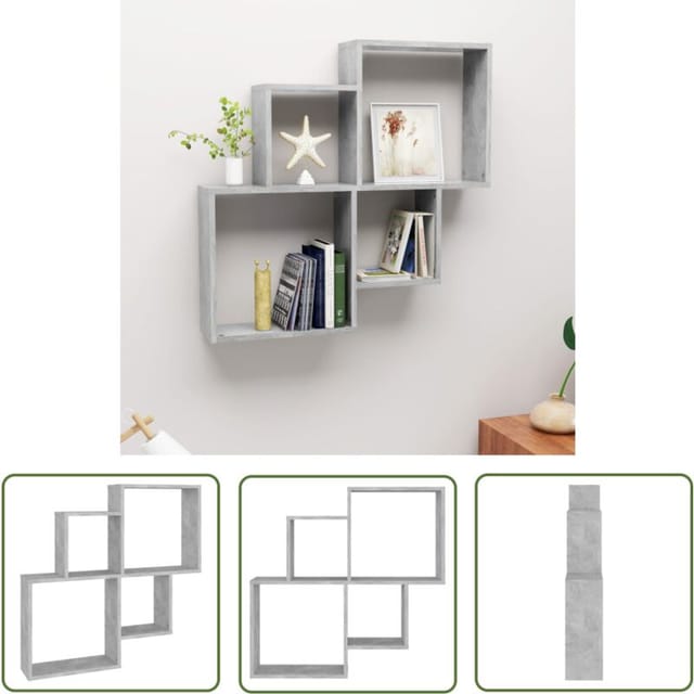 Longziming - The Living Store Würfelregal Betongrau 80x15x78,5 Cm Holzwerkstoff - Beton Grau Regal - Wandregal - Wohnwandregal - Holzwerkstoff Regal - Stauraum